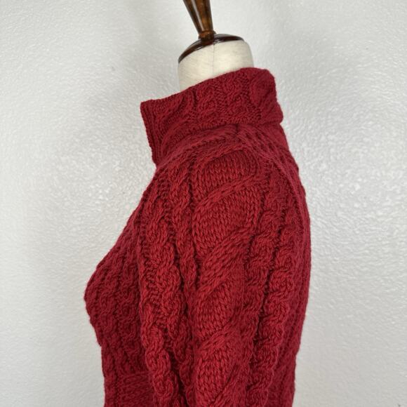 AranCrafts Ireland Sweater Women XS Red Merino Fisherman Cable Knit Cardigan - Picture 6 of 11